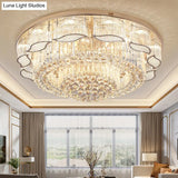 Modern Crystal Flower Flushmount Ceiling Lamp - 7 - Light Clear Flush Light Fixture For Living Room