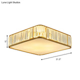 Modern Crystal Flush Ceiling Light - Square Design 3/4/5 Lights Gold Finish