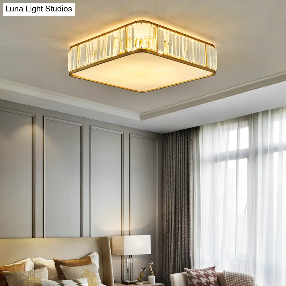 Modern Crystal Flush Ceiling Light - Square Design 3/4/5 Lights Gold Finish