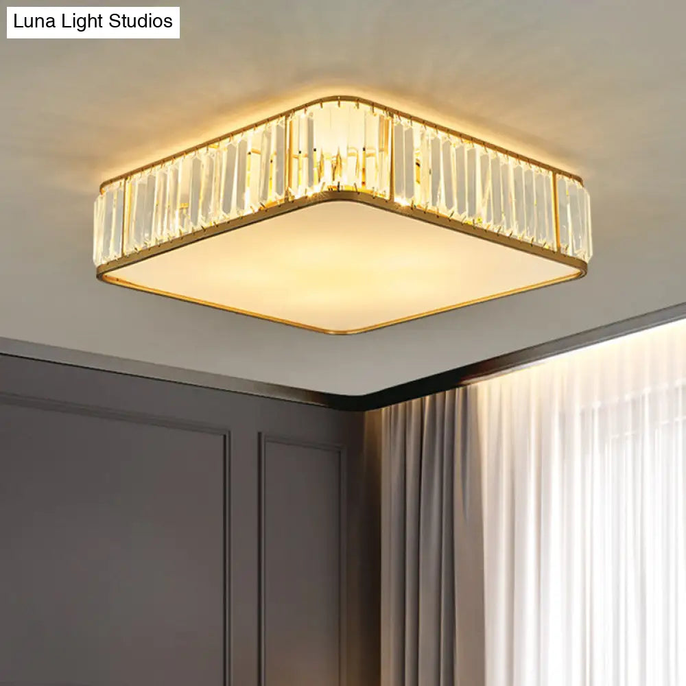 Modern Crystal Flush Ceiling Light - Square Design 3/4/5 Lights Gold Finish