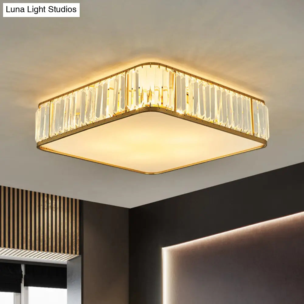 Modern Crystal Flush Ceiling Light - Square Design 3/4/5 Lights Gold Finish