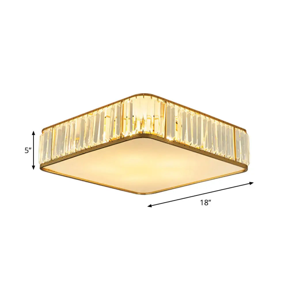 Modern Crystal Flush Ceiling Light - Square Design 3/4/5 Lights Gold Finish