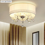 Modern Crystal Flush Light Fixture - White Candle With 5 Heads Fabric Shade & Ceiling Mounted Design