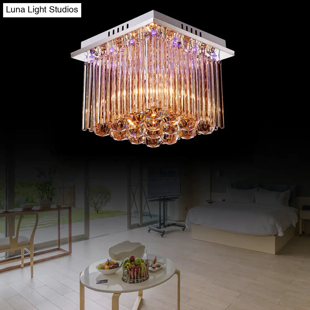 Modern Crystal Flush Mount Ceiling Light With Chrome Finish