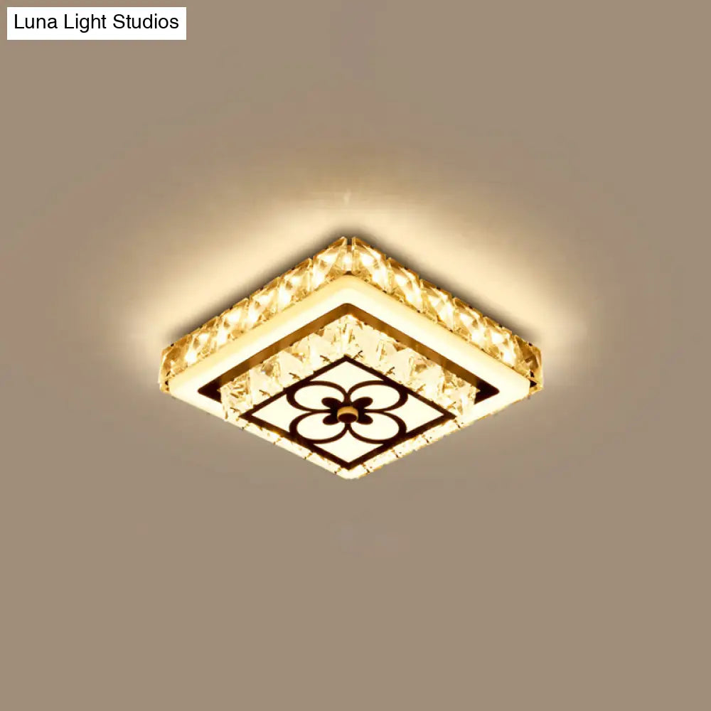 Modern Crystal Flush Mount Led Ceiling Lamp In Chrome For Corridors