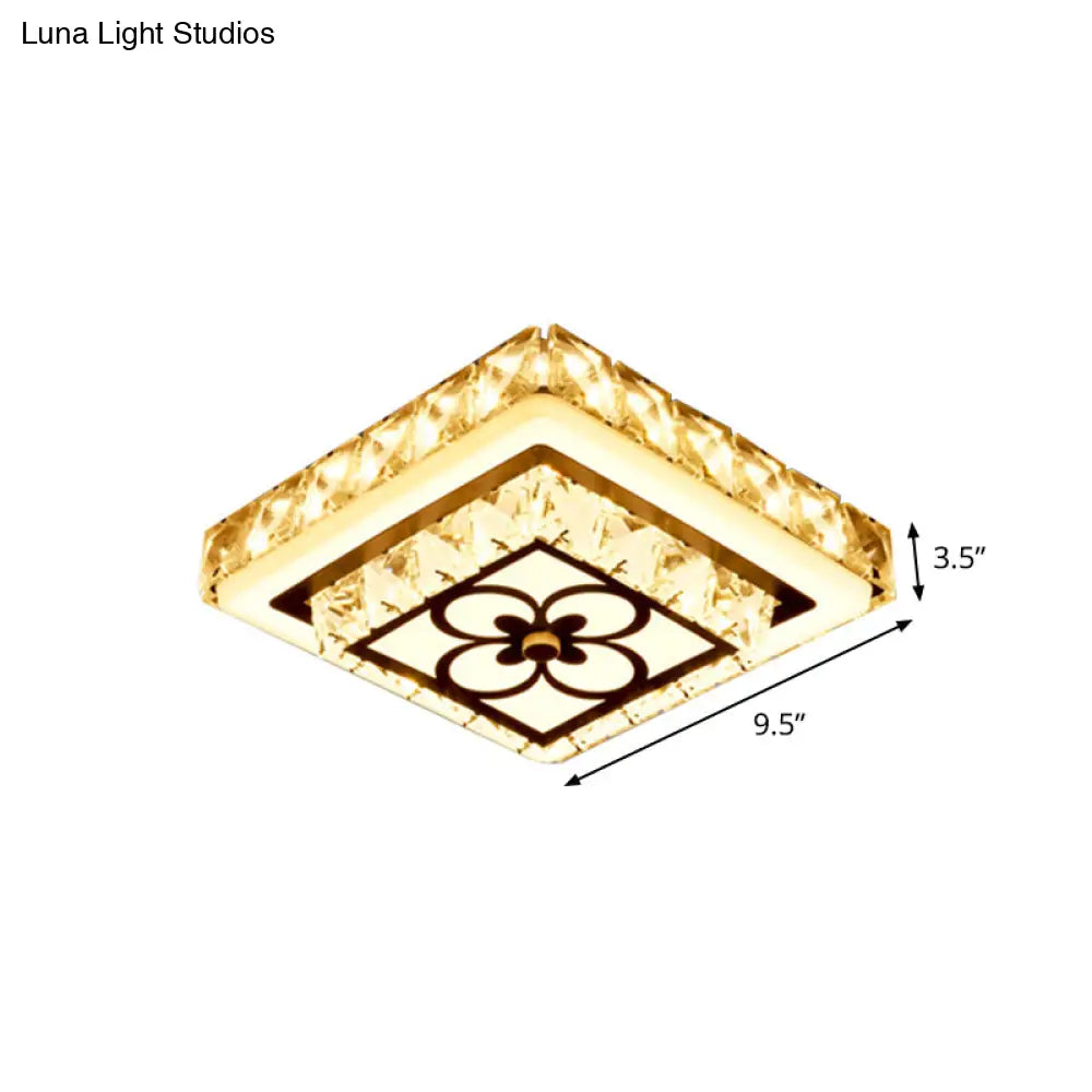 Modern Crystal Flush Mount Led Ceiling Lamp In Chrome For Corridors