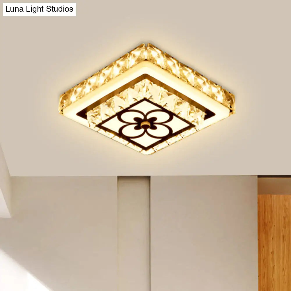 Modern Crystal Flush Mount Led Ceiling Lamp In Chrome For Corridors