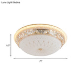 Modern Crystal Flush Mount Led Ceiling Light Fixture With Gold Finish And White Texture Glass Shade