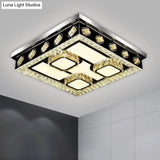 Modern Crystal Flush Mount Led Ceiling Light With Nickel Finish And Leaf/Cubic Pattern