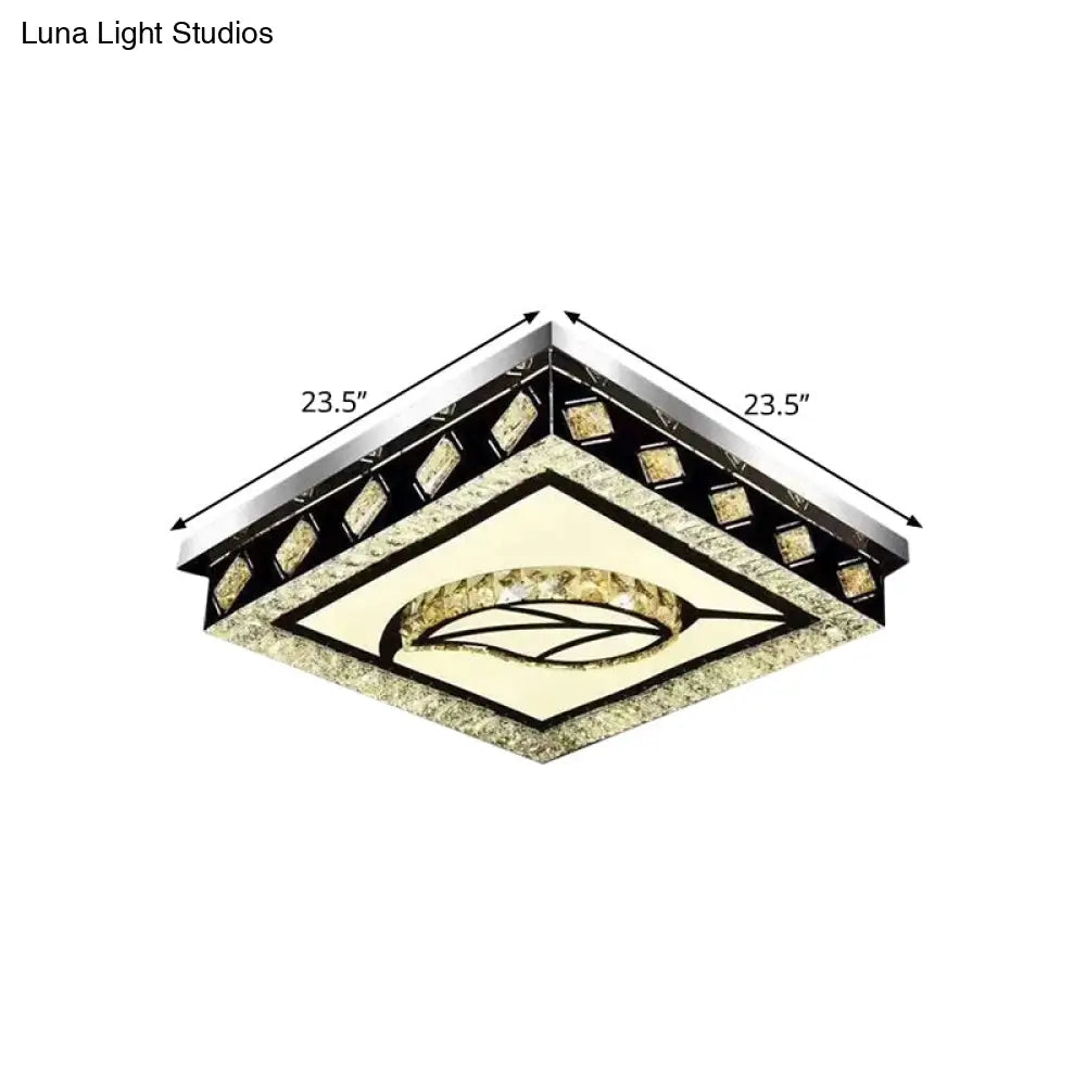 Modern Crystal Flush Mount Led Ceiling Light With Nickel Finish And Leaf/Cubic Pattern