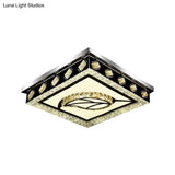 Modern Crystal Flush Mount Led Ceiling Light With Nickel Finish And Leaf/Cubic Pattern