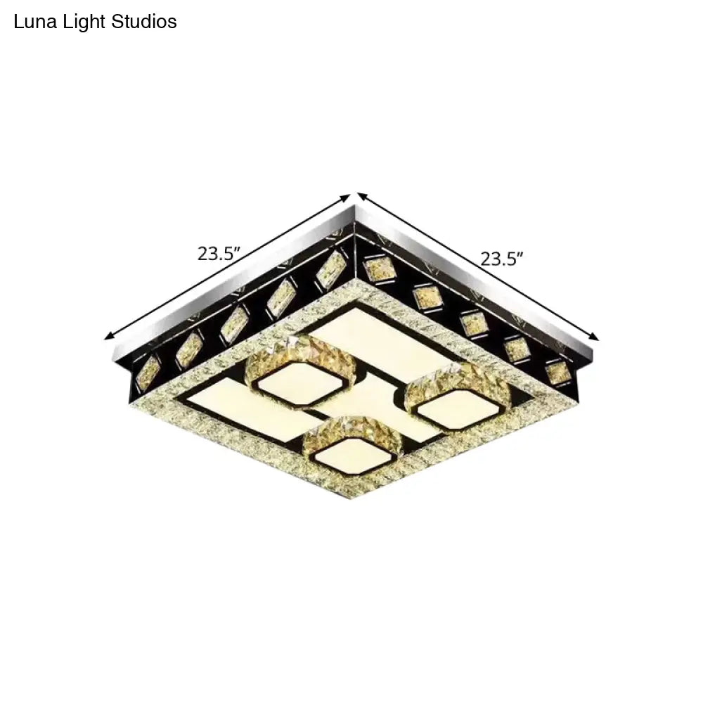 Modern Crystal Flush Mount Led Ceiling Light With Nickel Finish And Leaf/Cubic Pattern