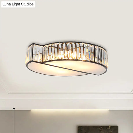 Modern Crystal Flush Mount Light With 6 Black Irregular Circle Heads - Living Room Ceiling Fixture