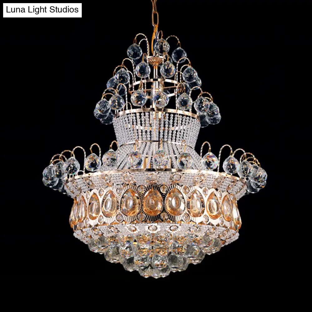 Modern Crystal Gold Chandelier Ceiling Light Fixture - 10 Lights Bedroom