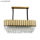 Modern Crystal Gold Finish Pendant Light With Prismatic Oval Design - 10 Heads Island Style