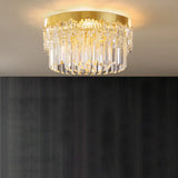 Modern Crystal Gold Flush Mount Light With Tri - Sided Drum Shape / 14’