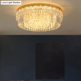 Modern Crystal Gold Flush Mount Light With Tri - Sided Drum Shape
