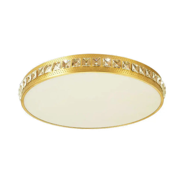 Modern Crystal Gold Led Circle Flush Light Ceiling Fixture In 14/18/21.5 Width Warm/White/Natural