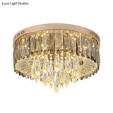 Modern Crystal Gold Led Flush Mount Ceiling Light For Drum Bedroom