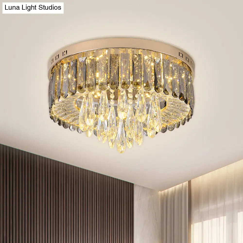 Modern Crystal Gold Led Flush Mount Ceiling Light For Drum Bedroom