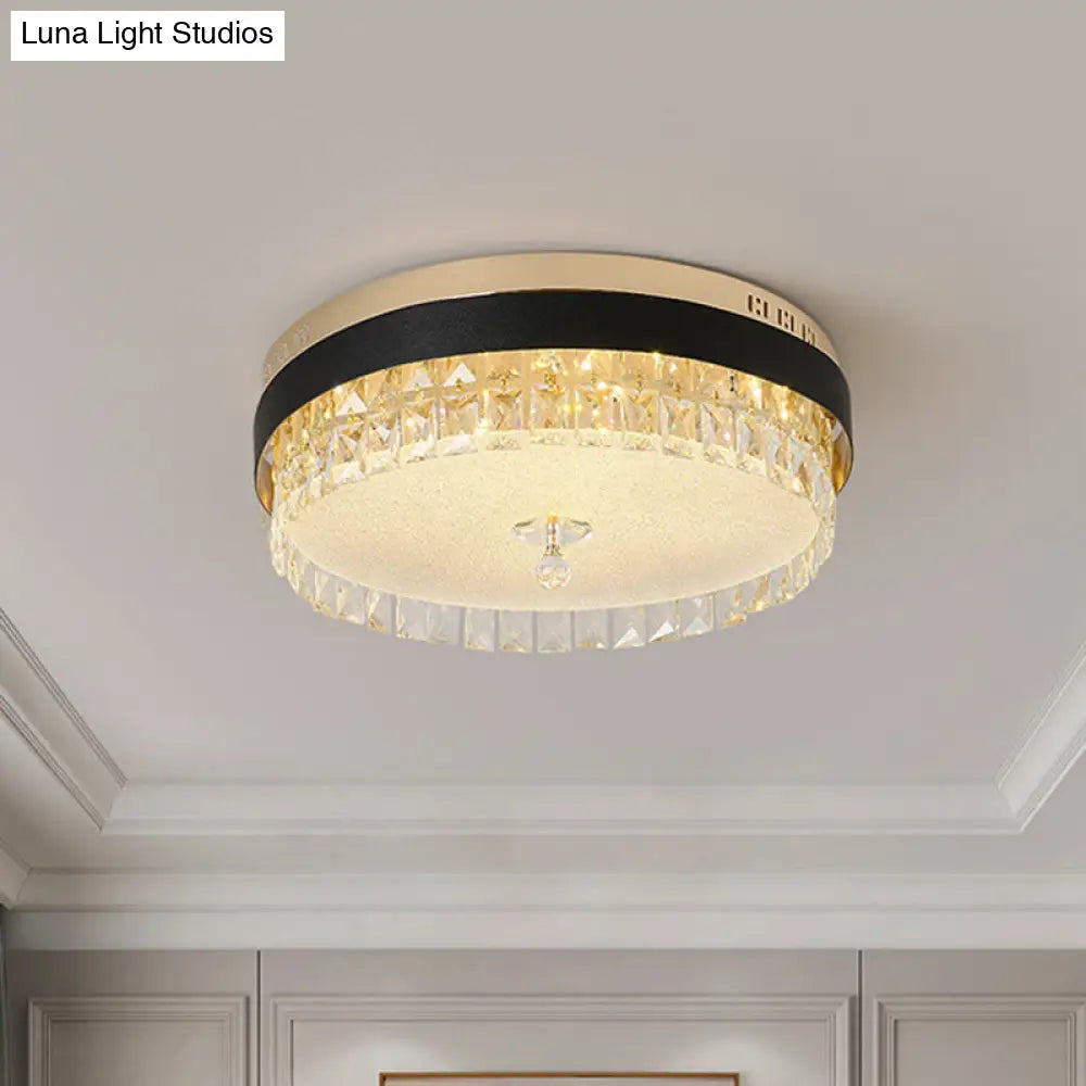 Modern Crystal Gold Led Flush Mount Ceiling Light For Drum Bedroom
