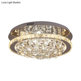 Modern Crystal Hotel Led Ceiling Light With Waterfall Orb Drop - Mirrored Chrome Drum Semi Flush