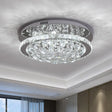 Modern Crystal Hotel Led Ceiling Light With Waterfall Orb Drop - Mirrored Chrome Drum Semi Flush