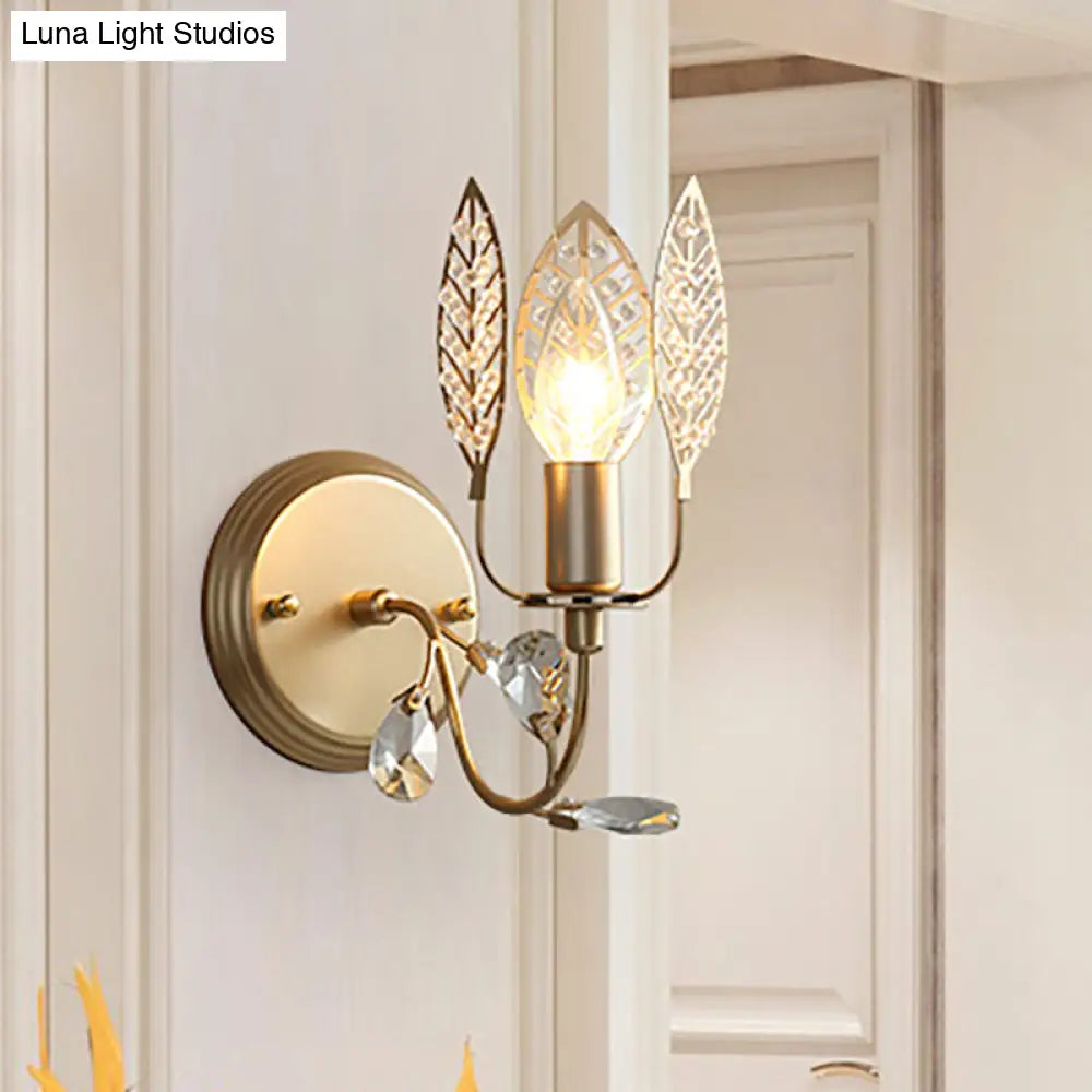 Modern Crystal Leaf Bronze Sconce Light - Wall Mounted Bedroom Lighting