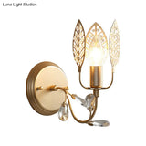 Modern Crystal Leaf Bronze Sconce Light - Wall Mounted Bedroom Lighting