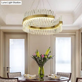 Modern Crystal Led Brass Chandelier: Elegant Circle Design For Dining Room