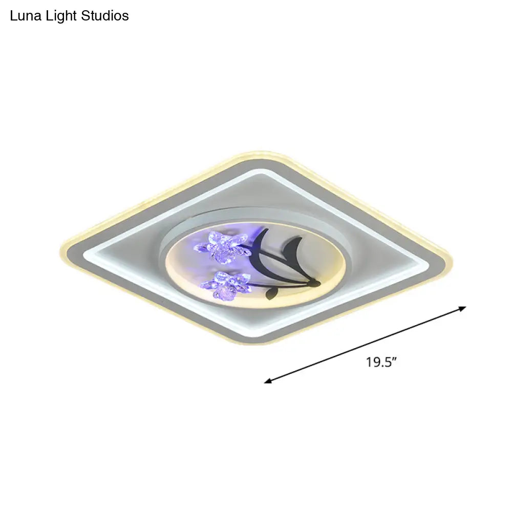 Modern Crystal Led Ceiling Lamp For Great Rooms - Round/Square White Flushmount