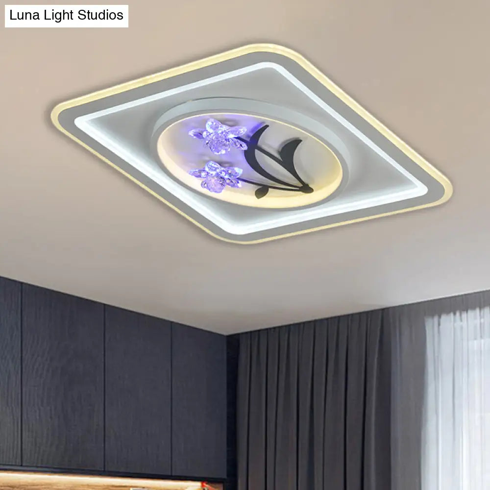 Modern Crystal Led Ceiling Lamp For Great Rooms - Round/Square White Flushmount