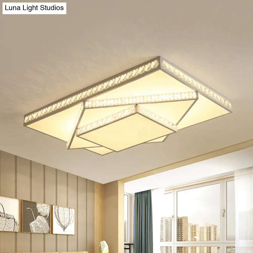 Modern Crystal Led Ceiling Lamp: Rectangle/Square Stylish Flush Mount For Bedroom White