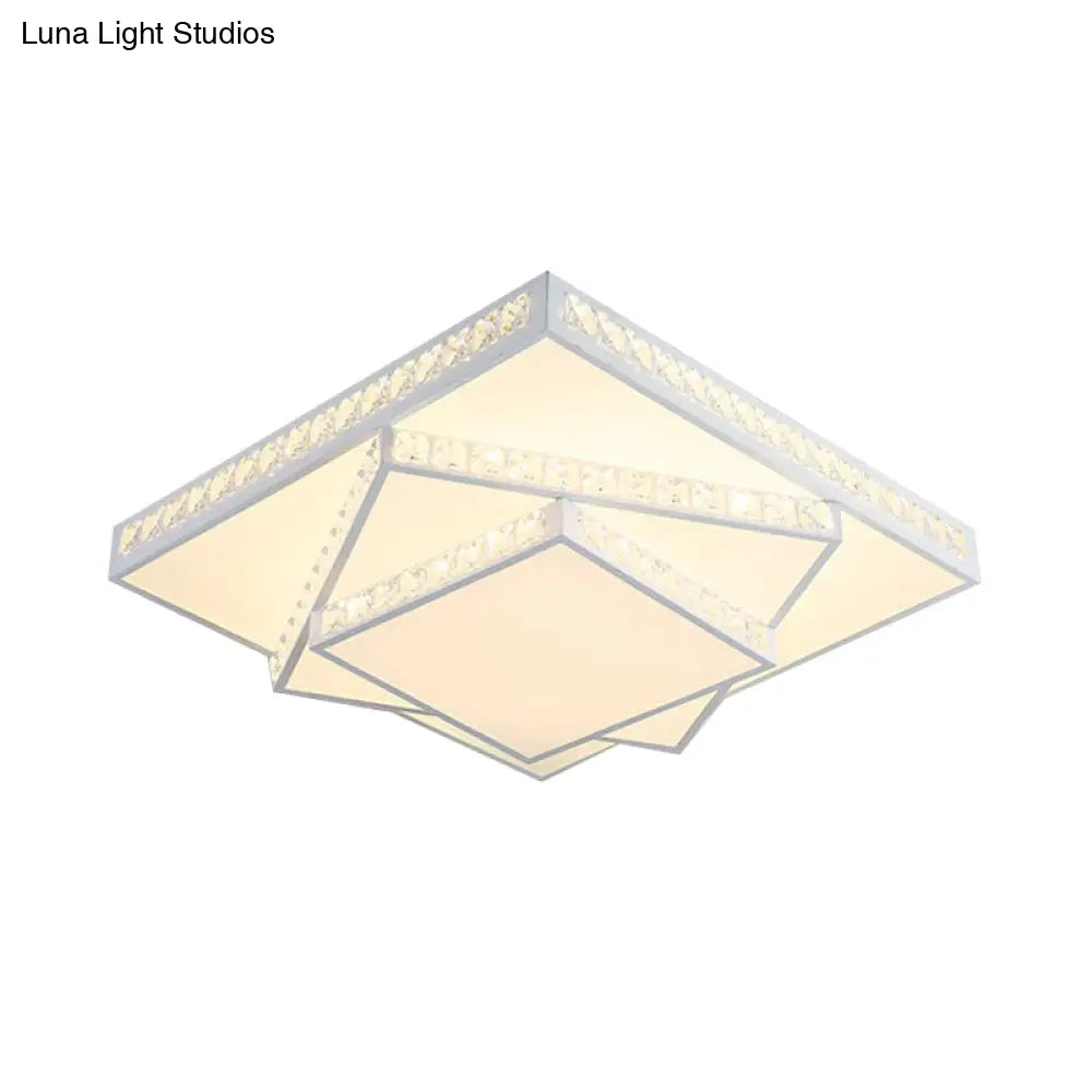 Modern Crystal Led Ceiling Lamp: Rectangle/Square Stylish Flush Mount For Bedroom White