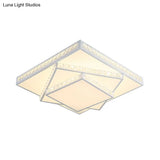 Modern Crystal Led Ceiling Lamp: Rectangle/Square Stylish Flush Mount For Bedroom White