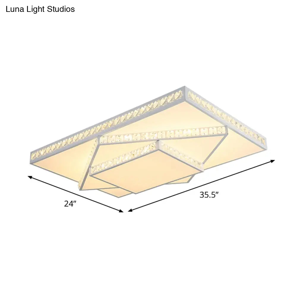 Modern Crystal Led Ceiling Lamp: Rectangle/Square Stylish Flush Mount For Bedroom White