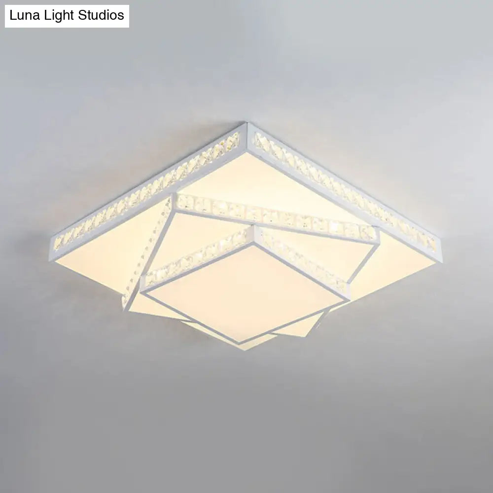 Modern Crystal Led Ceiling Lamp: Rectangle/Square Stylish Flush Mount For Bedroom White