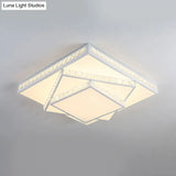Modern Crystal Led Ceiling Lamp: Rectangle/Square Stylish Flush Mount For Bedroom White