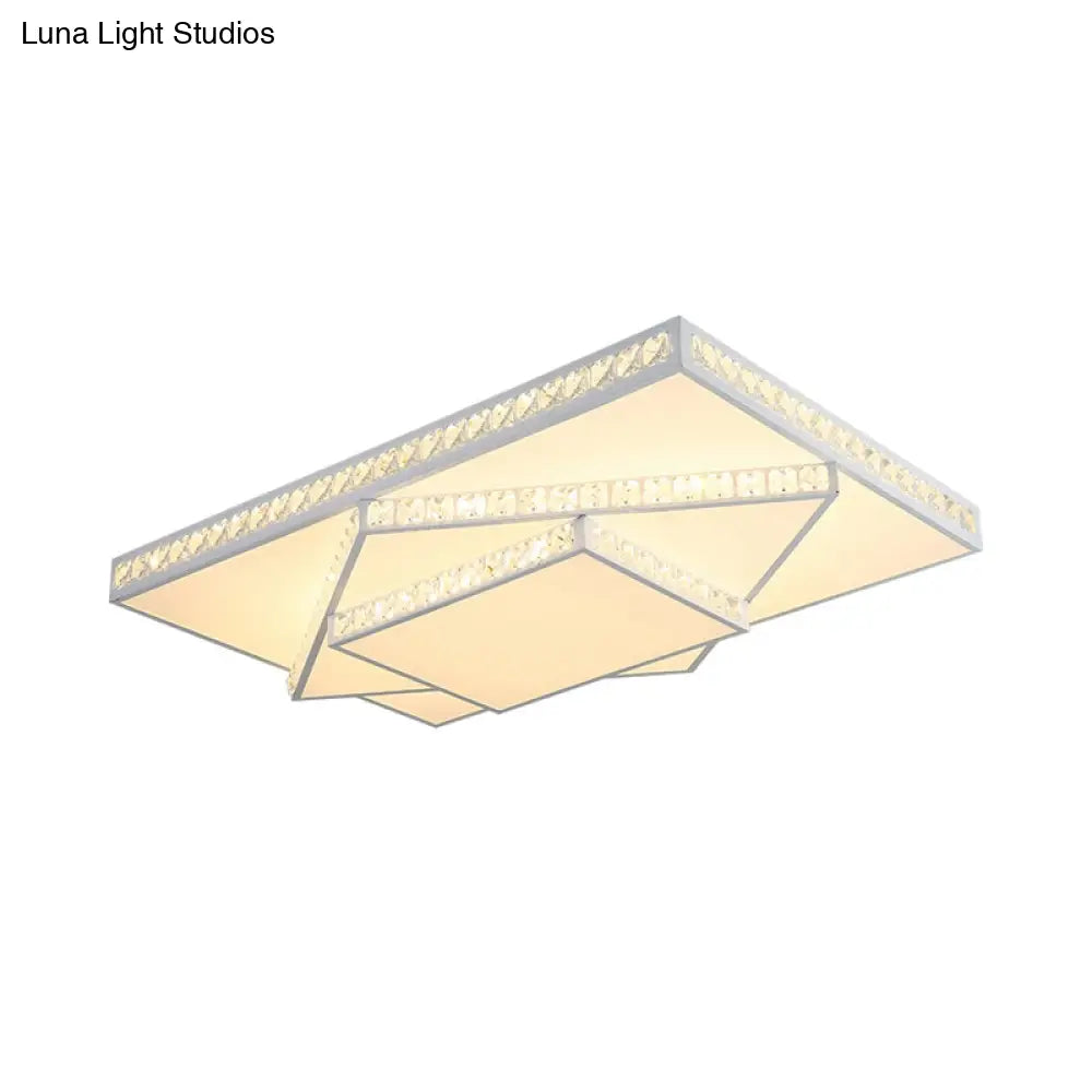 Modern Crystal Led Ceiling Lamp: Rectangle/Square Stylish Flush Mount For Bedroom White