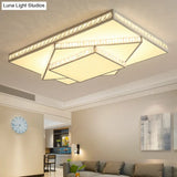 Modern Crystal Led Ceiling Lamp: Rectangle/Square Stylish Flush Mount For Bedroom White