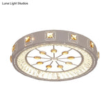 Modern Crystal Led Ceiling Lamp – Round Flushmount Design With Orange Chevron Pattern In Chrome