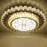 Modern Crystal Led Ceiling Light Fixture For Dining Room - Circular Flush Design With Stainless