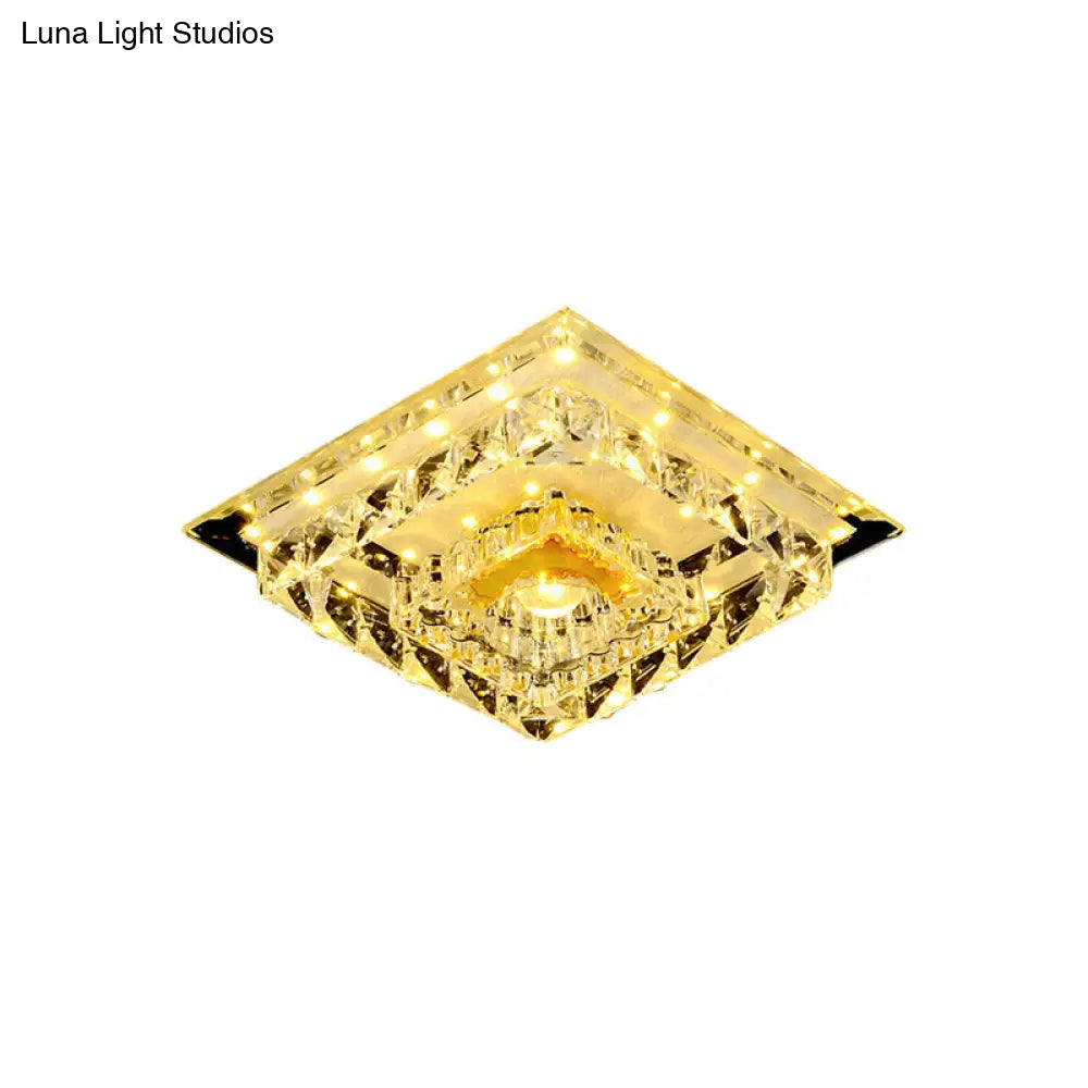 Modern Crystal Led Ceiling Light For Bedroom With Tiered Square Design - Warm/White