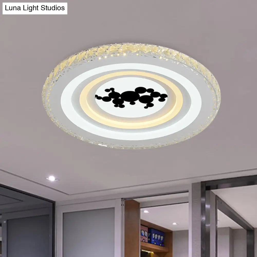 Modern Crystal Led Ceiling Light For Dining Rooms - Round Design Flush Mount White Finish