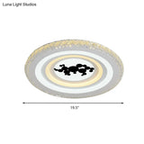 Modern Crystal Led Ceiling Light For Dining Rooms - Round Design Flush Mount White Finish