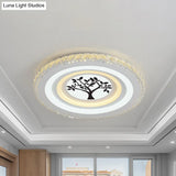 Modern Crystal Led Ceiling Light For Dining Rooms - Round Design Flush Mount White Finish