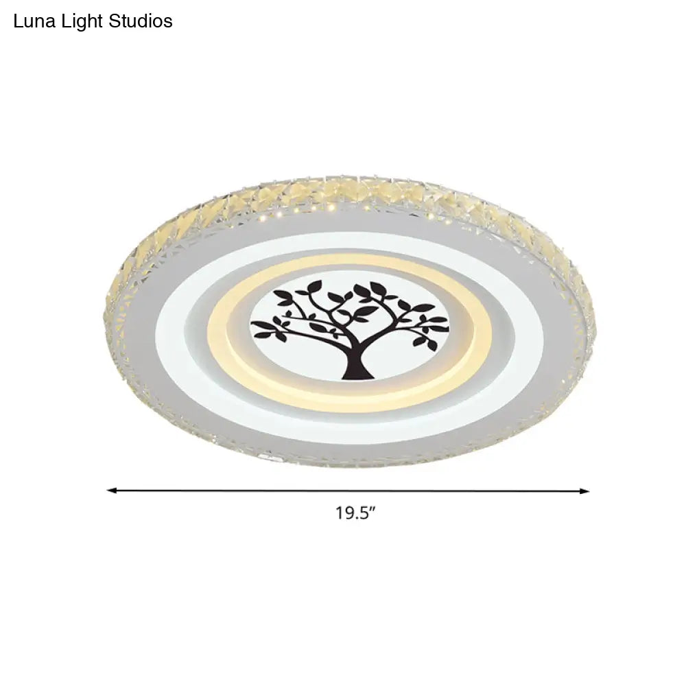Modern Crystal Led Ceiling Light For Dining Rooms - Round Design Flush Mount White Finish