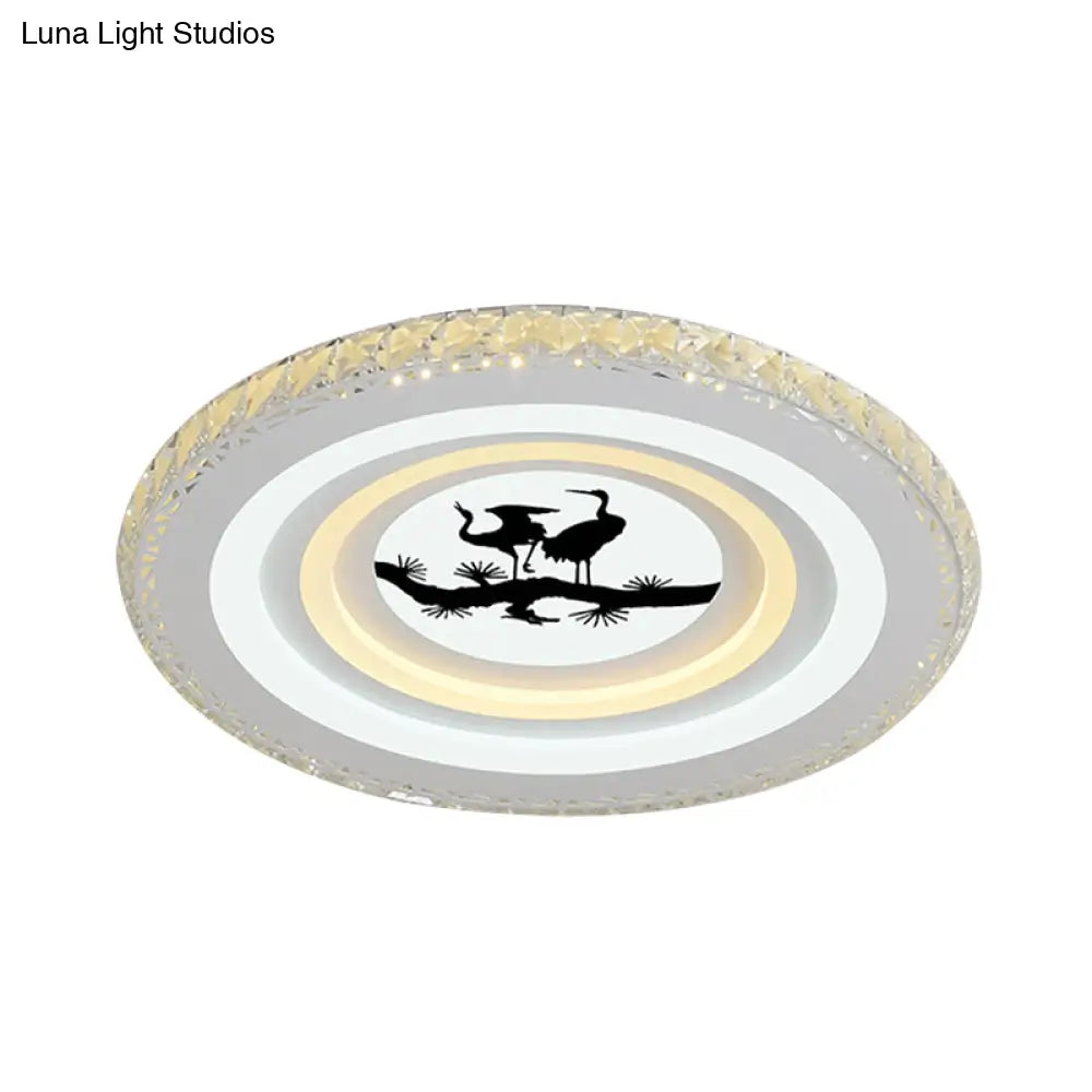 Modern Crystal Led Ceiling Light For Dining Rooms - Round Design Flush Mount White Finish