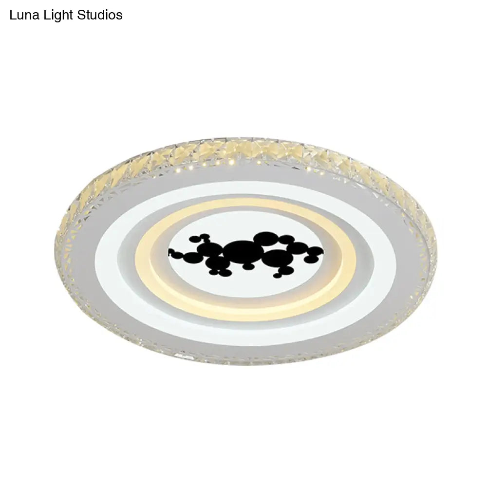 Modern Crystal Led Ceiling Light For Dining Rooms - Round Design Flush Mount White Finish