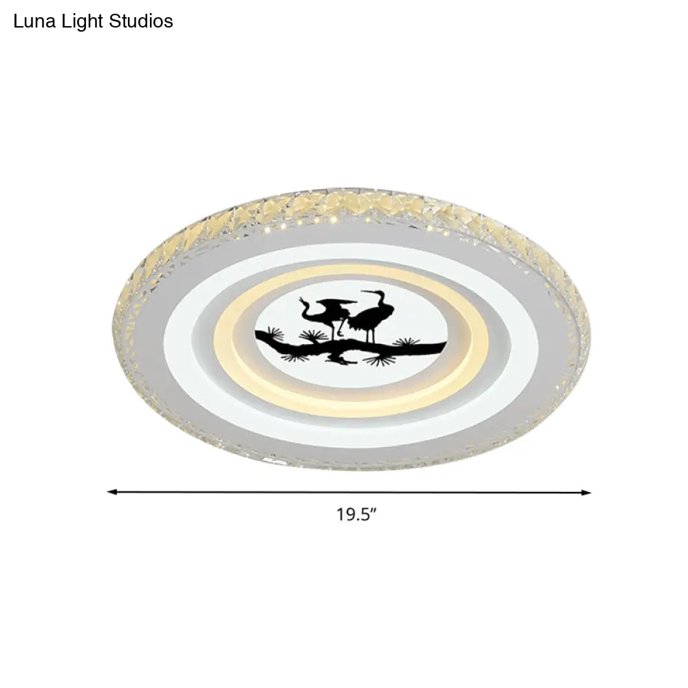 Modern Crystal Led Ceiling Light For Dining Rooms - Round Design Flush Mount White Finish
